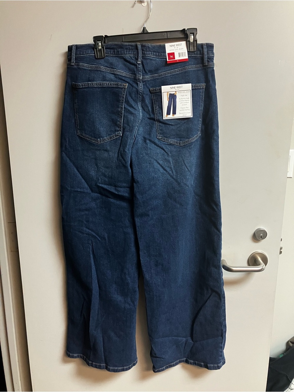 Nine West Dark Blue Wide Leg Flare Jeans with Stud Detail - Picture 3 of 3